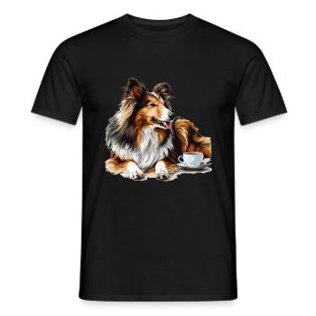 Shetland Sheepdog Sheltie Coffee Dog Breed Pet - Men's T-Shirt - black - Front - AI Model Male 178 light (178cm)