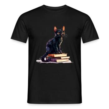 Cats and Books Reading Bookworm Funny & Cute - Men's T-Shirt - black - Front - AI Model Male 178 light (178cm)