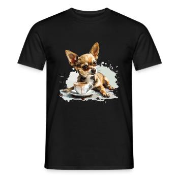 Cute Chihuahua with a Cup of Coffee Chiwawa - Men's T-Shirt - black - Front - AI Model Male 178 light (178cm)