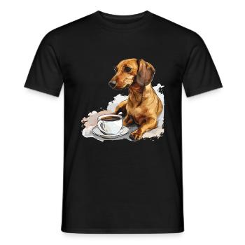 Cute Dachshund Doxie with a Cup of Coffee Wiener - Men's T-Shirt - black - Front - AI Model Male 178 light (178cm)