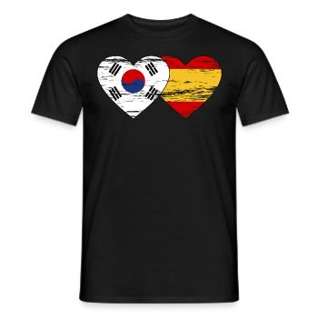 South Korea Spain Flag Heart Used - Men's T-Shirt - black - Front - AI Model Male 178 light (178cm)