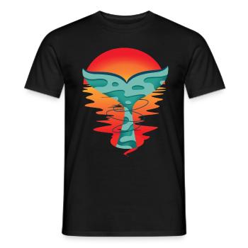 Ocean Sunset Fish Greeting Shark Fin Ahoy - Men's T-Shirt - black - Front - AI Model Male 178 light (178cm)