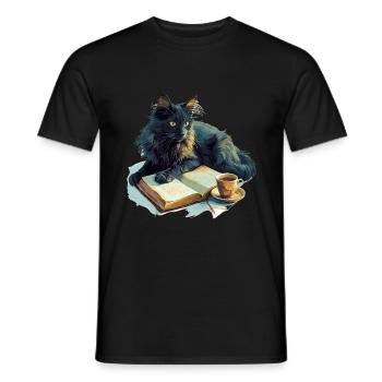 Cats Books Tea Reading - Cute Funny Graphic - Männer T-Shirt - Schwarz - Vorne - AI Model Male 178 light (178cm)