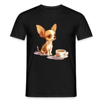 Cute Chihuahua with a Cup of Coffee Chiwawa - Männer T-Shirt - Schwarz - Vorne - AI Model Male 178 light (178cm)