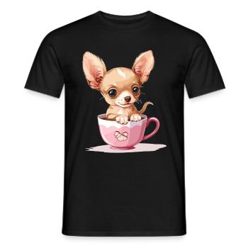 Cute Chihuahua with a Cup of Coffee Chiwawa - Männer T-Shirt - Schwarz - Vorne - AI Model Male 178 light (178cm)