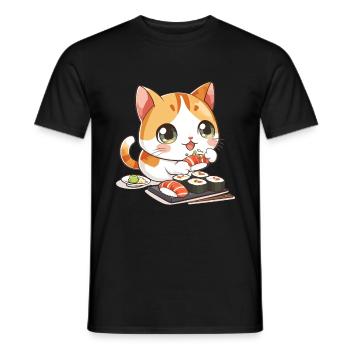 Chats et Sushi Japonais Nourriture Chaton Kawaii Anime - T-shirt homme - noir - Devant - AI Model Male 178 light (178cm)