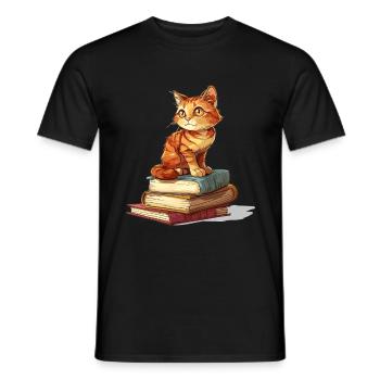 Cats and Books Reading Bookworm Funny & Cute - Men's T-Shirt - black - Front - AI Model Male 178 light (178cm)