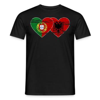 Portugal Albanie drapeau coeur utilisé - T-shirt homme - noir - Devant - AI Model Male 178 light (178cm)