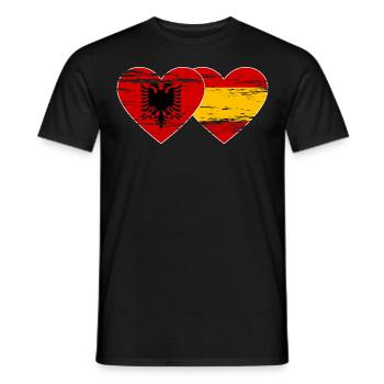 Albania Spain Flag Heart Used - Men's T-Shirt - black - Front - AI Model Male 178 light (178cm)