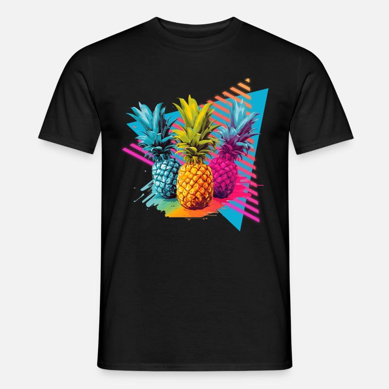 Bunte Ananas Farbklecks Farbspritzer - Männer T-Shirt - Schwarz