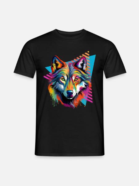 Bunter Wolf Farbspritzer Farbkleckse - Männer T-Shirt - Schwarz