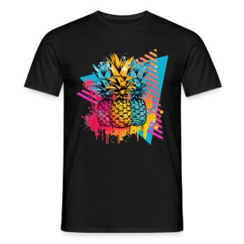 Ananas Palmen Farbkleckse Farbspritzer - Männer T-Shirt - Schwarz - Vorne - AI Model Male 178 light (178cm)