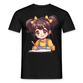Anime Girl Sketching Art Anime Kawaii Otaku - Men's T-Shirt - black - Front - AI Model Male 178 light (178cm)