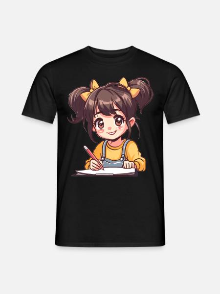 Anime Girl Sketching Art Anime Kawaii Otaku - Miesten T-paita - musta