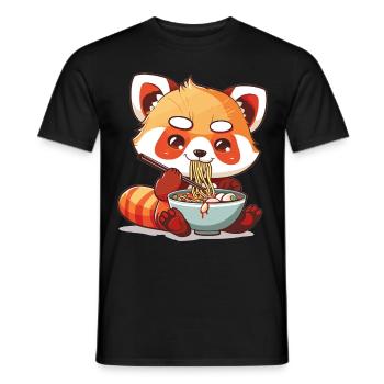 Panda roux kawaii mangeant de la soupe de nouilles Ramen Anime - T-shirt homme - noir - Devant - AI Model Male 178 light (178cm)