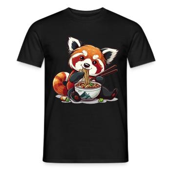 Panda roux kawaii mangeant de la soupe de nouilles Ramen Anime - T-shirt homme - noir - Devant - AI Model Male 178 light (178cm)