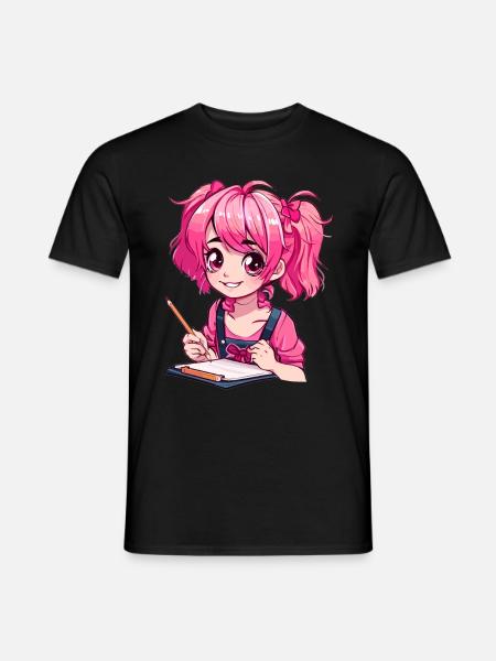 Anime ja luonnostelu Anime Tyttö luonnostelee Otakua - Miesten T-paita - musta