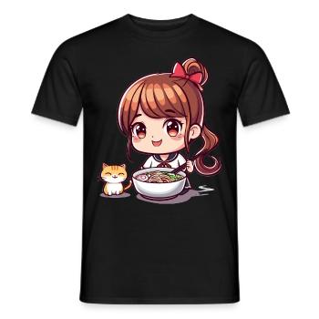 Anime Ramen Amoureux des chats Fille mignonne mangeant des Ramen Otaku - T-shirt homme - noir - Devant - AI Model Male 178 light (178cm)