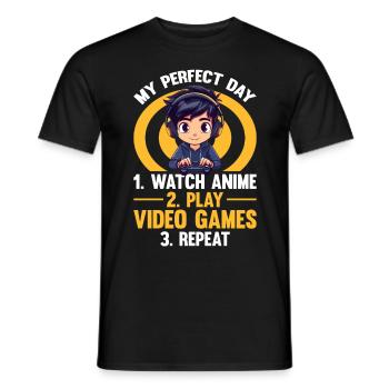 Anime Gaming Boy Manga Gamer Otaku My Perfect Day - Men's T-Shirt - black - Front - AI Model Male 178 light (178cm)