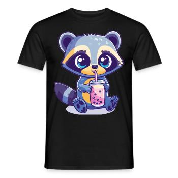 Kawaii Racoon Drinking Bubble Tea Boba Anime - Men's T-Shirt - black - Front - AI Model Male 178 light (178cm)