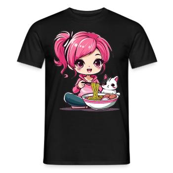 Ramen Cat Lover Cute Anime Girl Eating Ramen Otaku - Männer T-Shirt - Schwarz - Vorne - AI Model Male 178 light (178cm)