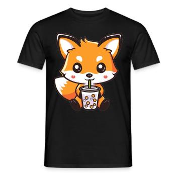 Kawaii Fox Drinking Bubble Tea Boba Anime Cute - Men's T-Shirt - black - Front - AI Model Male 178 light (178cm)