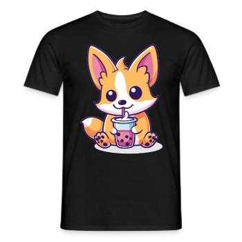 Welsh Corgi Pembroke Drinking Bubble Tea Boba - Men's T-Shirt - black - Front - AI Model Male 178 light (178cm)