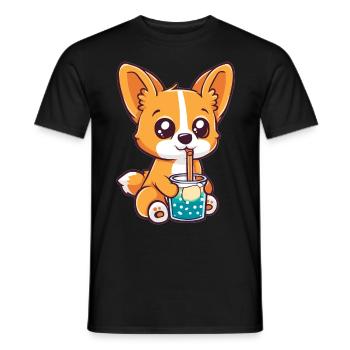 Welsh Corgi Pembroke Drinking Bubble Tea Boba - Men's T-Shirt - black - Front - AI Model Male 178 light (178cm)