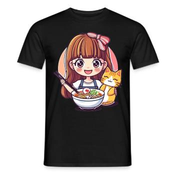 Ramen Cat Lover Cute Anime Girl Eating Ramen Otaku - Männer T-Shirt - Schwarz - Vorne - AI Model Male 178 light (178cm)