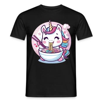 Unicorn eating Ramen Noodle Soup Cute Graphic - Men's T-Shirt - black - Front - AI Model Male 178 light (178cm)