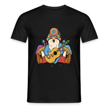 Hippie Gnome Nain Champignons Extase Guitare Musique - T-shirt homme - noir - Devant - AI Model Male 178 light (178cm)