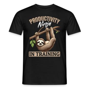 Funny Lazy Sloth Productivity ninja in training - Männer T-Shirt - Schwarz - Vorne - AI Model Male 178 light (178cm)