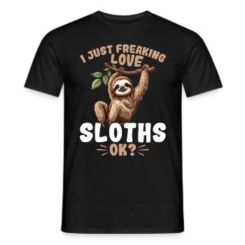 Funny Lazy Sloth I Just Freaking Love Sloths, OK? - Männer T-Shirt - Schwarz - Vorne - AI Model Male 178 light (178cm)