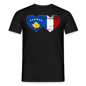 Kosovo France drapeau coeur utilisé - T-shirt homme - noir - Devant - AI Model Male 178 light (178cm)