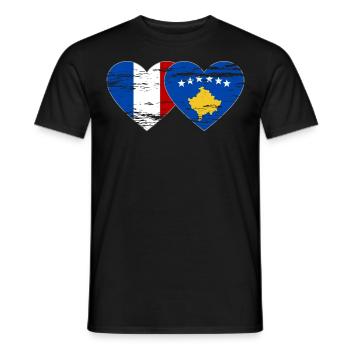 France Kosovo Drapeau Coeur Utilisé - T-shirt homme - noir - Devant - AI Model Male 178 light (178cm)