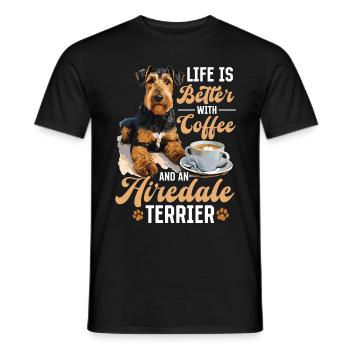 La vie du chien Airedale Terrier est meilleure avec du café - T-shirt homme - noir - Devant - AI Model Male 178 light (178cm)