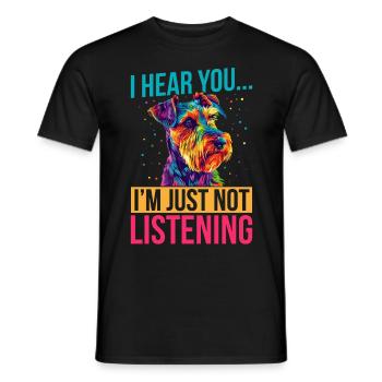 Airedale Terrier Race de chien Je t’entends - T-shirt homme - noir - Devant - AI Model Male 178 light (178cm)