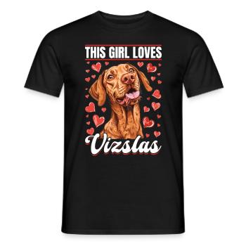 Hungarian Magyar Vizsla Dog Breed This Girl loves - Men's T-Shirt - black - Front - AI Model Male 178 light (178cm)