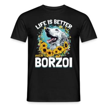 Borzoi Dog Breed Life is Better with a Borzoi - Men's T-Shirt - black - Front - AI Model Male 178 light (178cm)