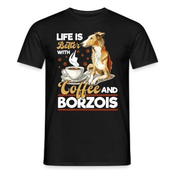 La vie des races de chiens est meilleure avec du café et du barzoïs - T-shirt homme - noir - Devant - AI Model Male 178 light (178cm)