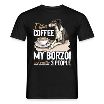 I like coffee my Borzoi and maybe 3 people Dog - Men's T-Shirt - black - Front - AI Model Male 178 light (178cm)