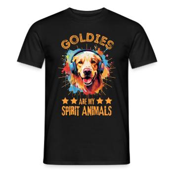 Bunter Golden Retriever mit Kopfhörer - Männer T-Shirt - Schwarz - Vorne - AI Model Male 178 light (178cm)