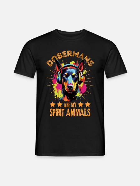 Bunter Dobermann mit Kopfhörer - Männer T-Shirt - Schwarz