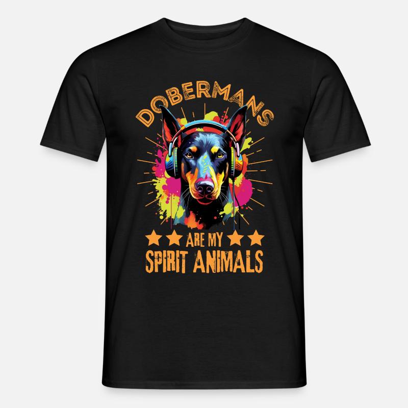 Bunter Dobermann mit Kopfhörer - Männer T-Shirt - Schwarz
