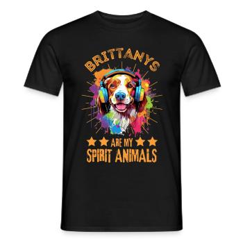Bunter Brittany Hund mit Kopfhörer - Männer T-Shirt - Schwarz - Vorne - AI Model Male 178 light (178cm)