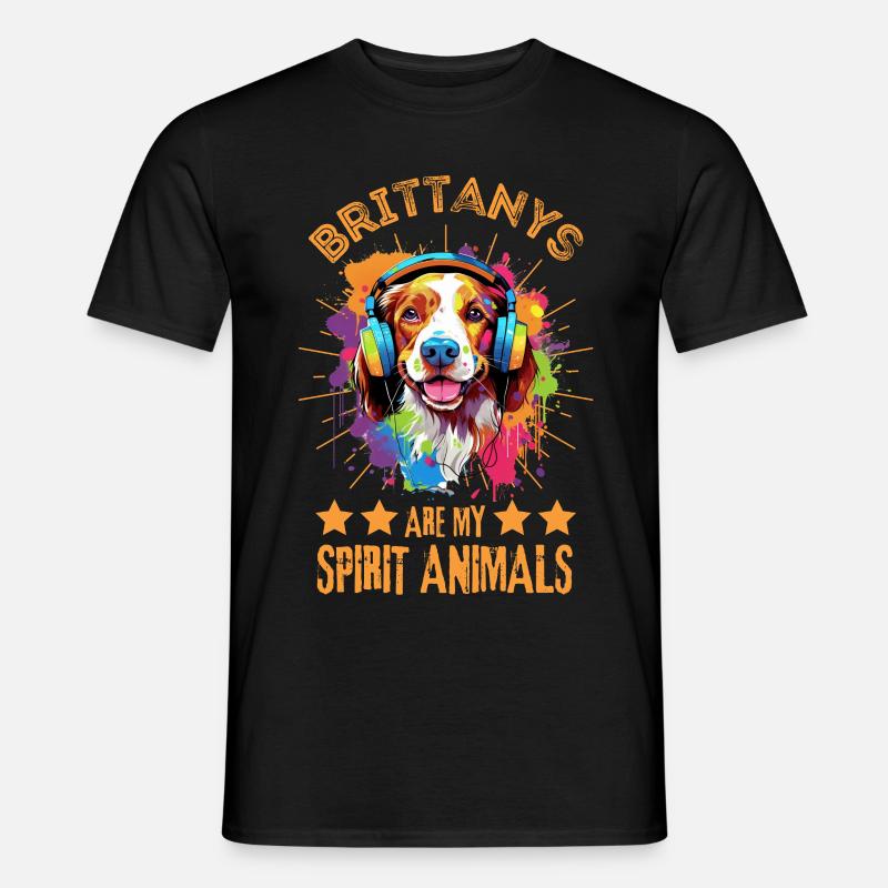 Bunter Brittany Hund mit Kopfhörer - Männer T-Shirt - Schwarz