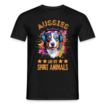 Berger australien coloré avec des écouteurs - T-shirt homme - noir - Devant - AI Model Male 178 light (178cm)