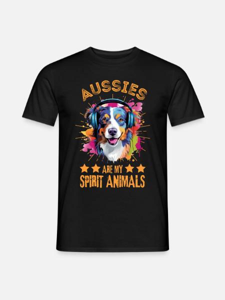 Berger australien coloré avec des écouteurs - T-shirt homme - noir