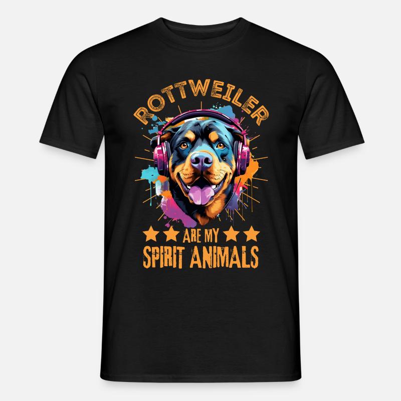Bunter Rottweiler mit Kopfhörer - Männer T-Shirt - Schwarz