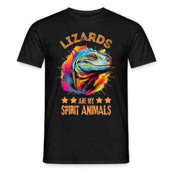Bunter Komodowaran Farbkleckse Farbspritzer - Männer T-Shirt - Schwarz - Vorne - AI Model Male 178 light (178cm)